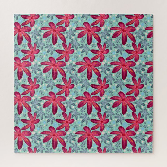Pink and Blue Floral Seamless Pattern Jigsaw Puzzle (Vertical)
