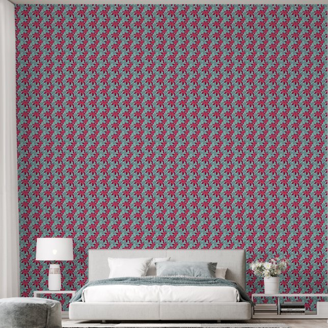 Pink and Blue Floral Seamless Pattern Wallpaper (Bedroom)