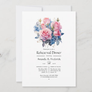 Pink and Blue Floral Wedding Rehearsal Dinner Invitation