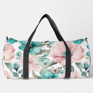 Pink and Blue Floral with Butterfly Duffle Bag