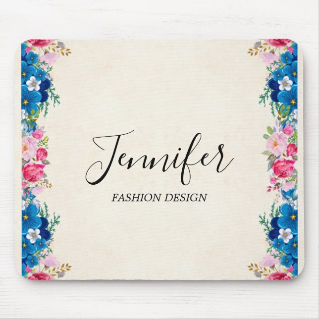 Pink and Blue Flower Frame Fancy Mouse Pad (Front)