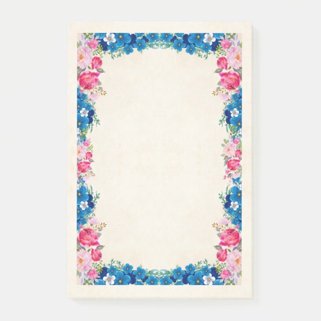 Pink and Blue Flower Frame Fancy Post-it Notes (Front)