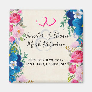 Pink and Blue Flower Frame Fancy Save the Date Magnet