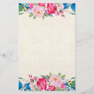 Pink and Blue Flower Frame Fancy Stationery