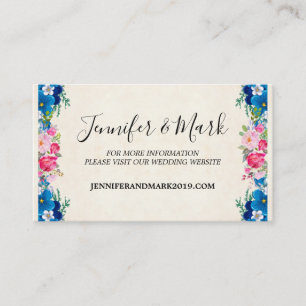 Pink and Blue Flower Frame Fancy Wedding Website Business Card