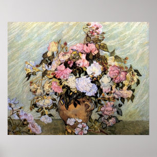 Pink and Blue Flowers by Van Gogh Poster