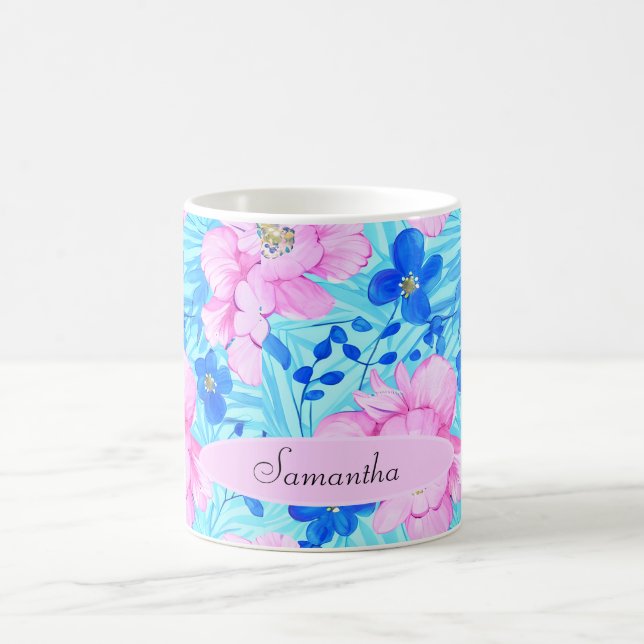 Pink and Blue Flowers Coffee Mug (Center)