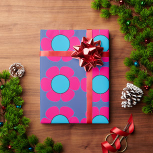 pink and blue flowers nature girlie art wrapping paper