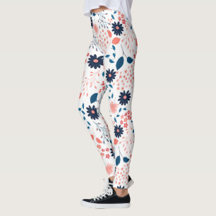 Pink and blue flowers pattern leggings