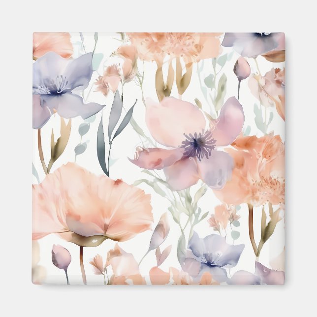 Pink and Blue Flowers watercolor Magnet (Front)
