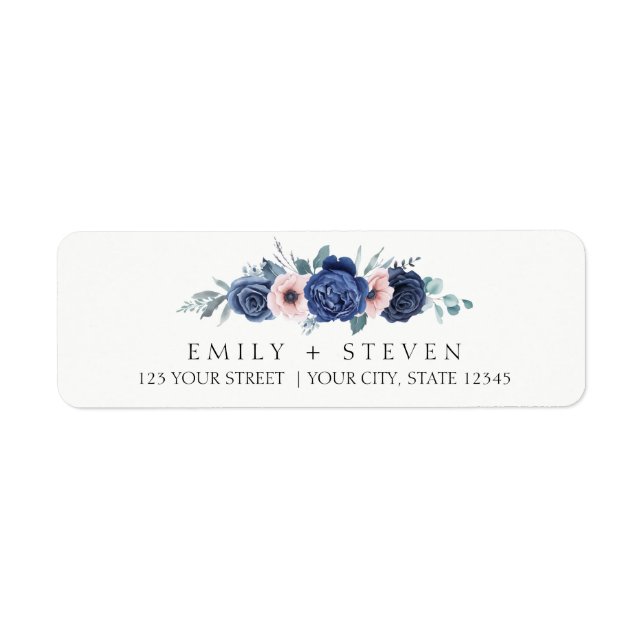 pink and blue flowers wedding label return address label (Front)