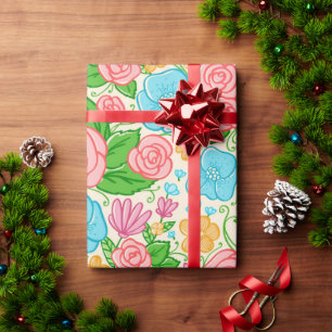 Pink And Blue Flowers Wrapping Paper