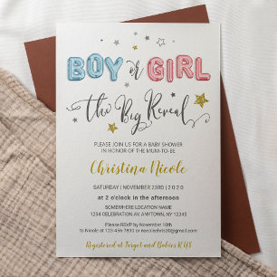 Pink and Blue Foil Balloons Baby Shower Invitation
