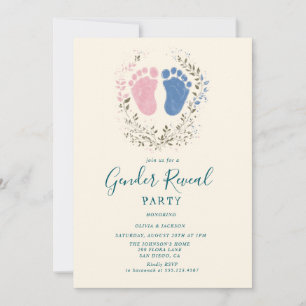 Pink and Blue footsteps Gender Reveal Party Invitation