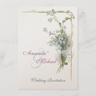 Pink and blue forget-me-nots wedding invitation
