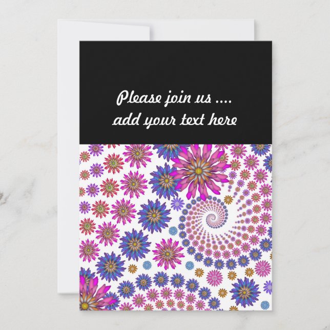 Pink and Blue Fractal Art Pattern Invitation (Front)