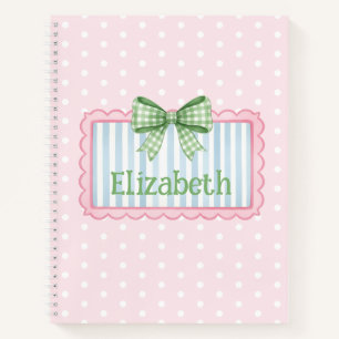 Pink and Blue Frame With Green Gingham Bow Notebook