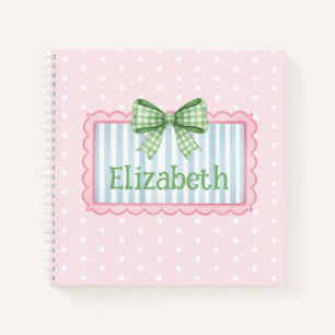 Pink and Blue Frame With Green Gingham Bow Notebook