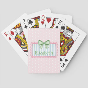 Pink and Blue Frame With Green Gingham Bow Playing Cards