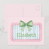 Pink and Blue Frame With Green Gingham Bow