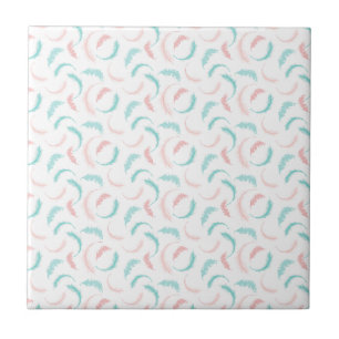 Pink and Blue fun feathers Ceramic Tile
