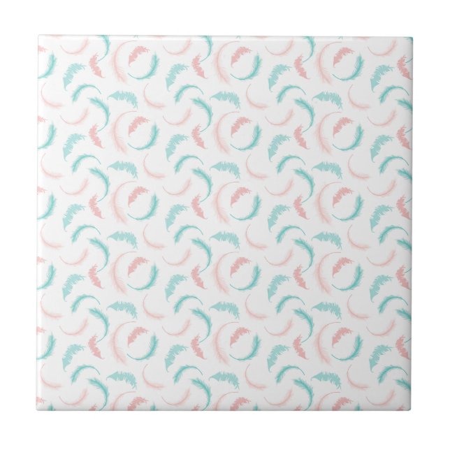 Pink and Blue fun feathers Ceramic Tile (Front)