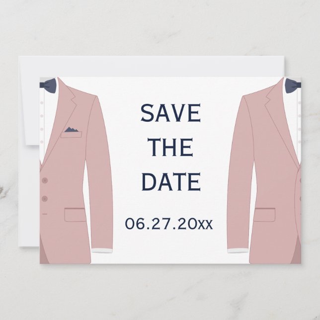 Pink And Blue Gay Wedding Save The Date Card (Front)