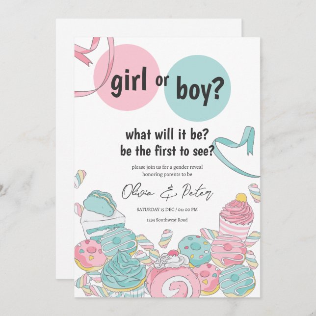 Pink And Blue Gender Reveal, Boy or Girl Gender  Invitation (Front/Back)