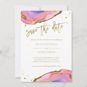 Pink and Blue Geode and Gold   Save the Date