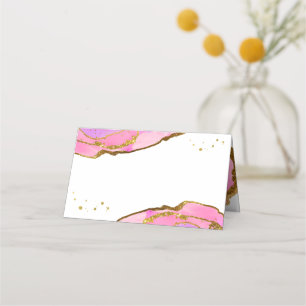Pink and Blue Geode and Gold   Wedding Place Card