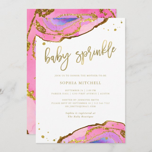 Pink and Blue Geode with Gold | Baby Sprinkle Invitation (Front/Back)