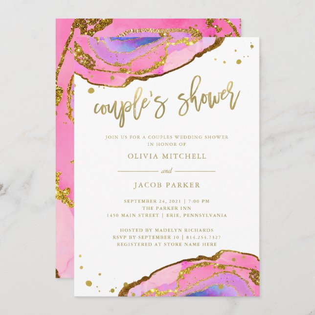 Pink and Blue Geode with Gold | Couples Shower Invitation (Front/Back)