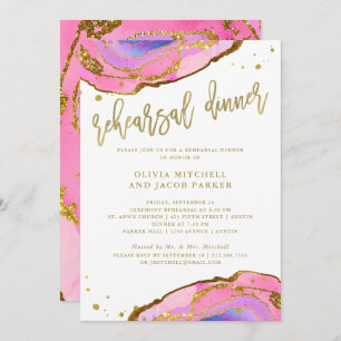 Pink and Blue Geode with Gold   Rehearsal Dinner Invitation