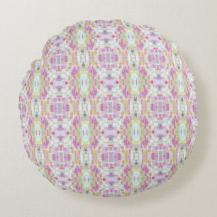 Pink and Blue Geometric Abstraction Round Cushion