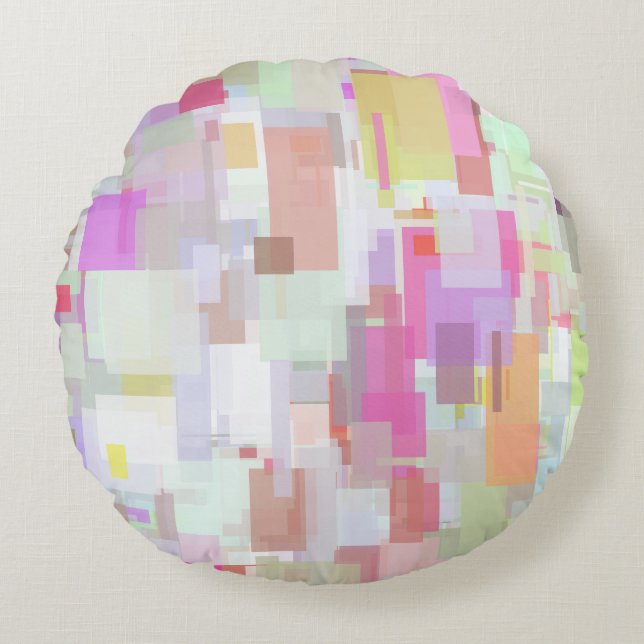 Pink and Blue Geometric Abstraction Round Cushion (Front)