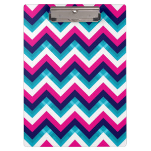 Pink and Blue Geometric Chevron Pattern Clipboard