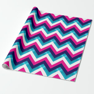 Pink and Blue Geometric Chevron Pattern Wrapping Paper
