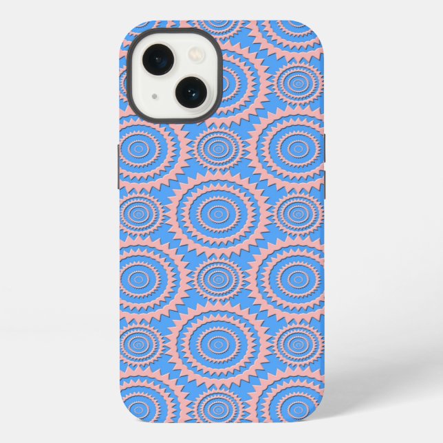 Pink and Blue Geometric Circles Pattern iPhone Case (Back)