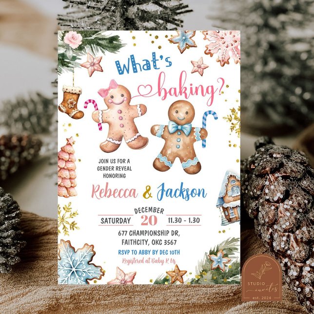 Pink and Blue Gingerbread Cookies Gender Reveal Invitation (Creator Uploaded)