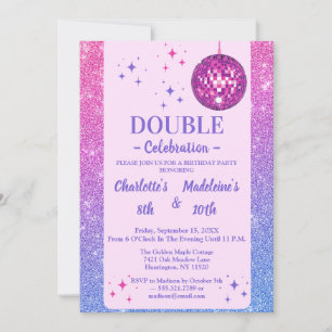 Pink and Blue Glitter Disco Joint Birthday Invitation