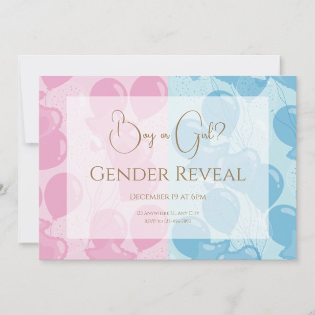 Pink And Blue Gold Minimalist Gender Reveal Invitation (Front)