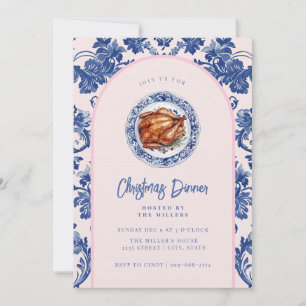 Pink and Blue Grandmillennial Christmas Dinner Invitation