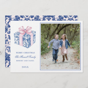 Pink and Blue Grandmillennial Christmas Gift Photo Invitation