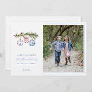 Pink and Blue Grandmillennial Christmas Ornaments Invitation