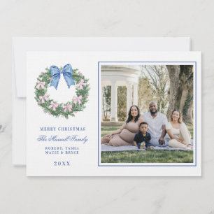 Pink and Blue Grandmillennial Christmas Wreath Invitation