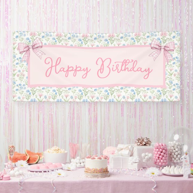 Pink and Blue Grandmillennial Happy Birthday Banner (Party)