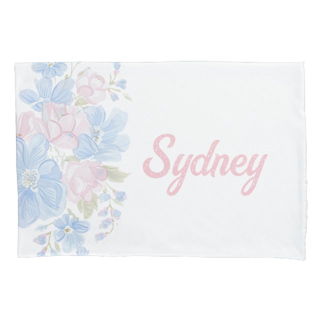Pink and Blue Grandmillennial Reversible | Name Pillowcase (Front)