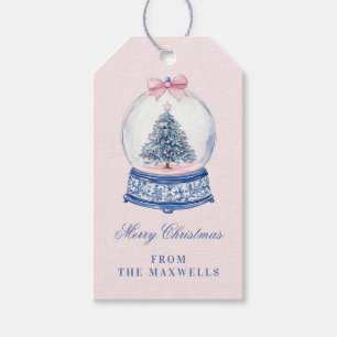 Pink and Blue Grandmillennial Snow Globe Gift Tags