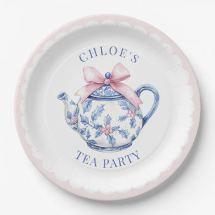Pink and Blue Grandmillennial Tea Party Paper Plate