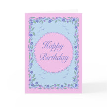 Pink and blue hand-drawn floral Happy Birthday